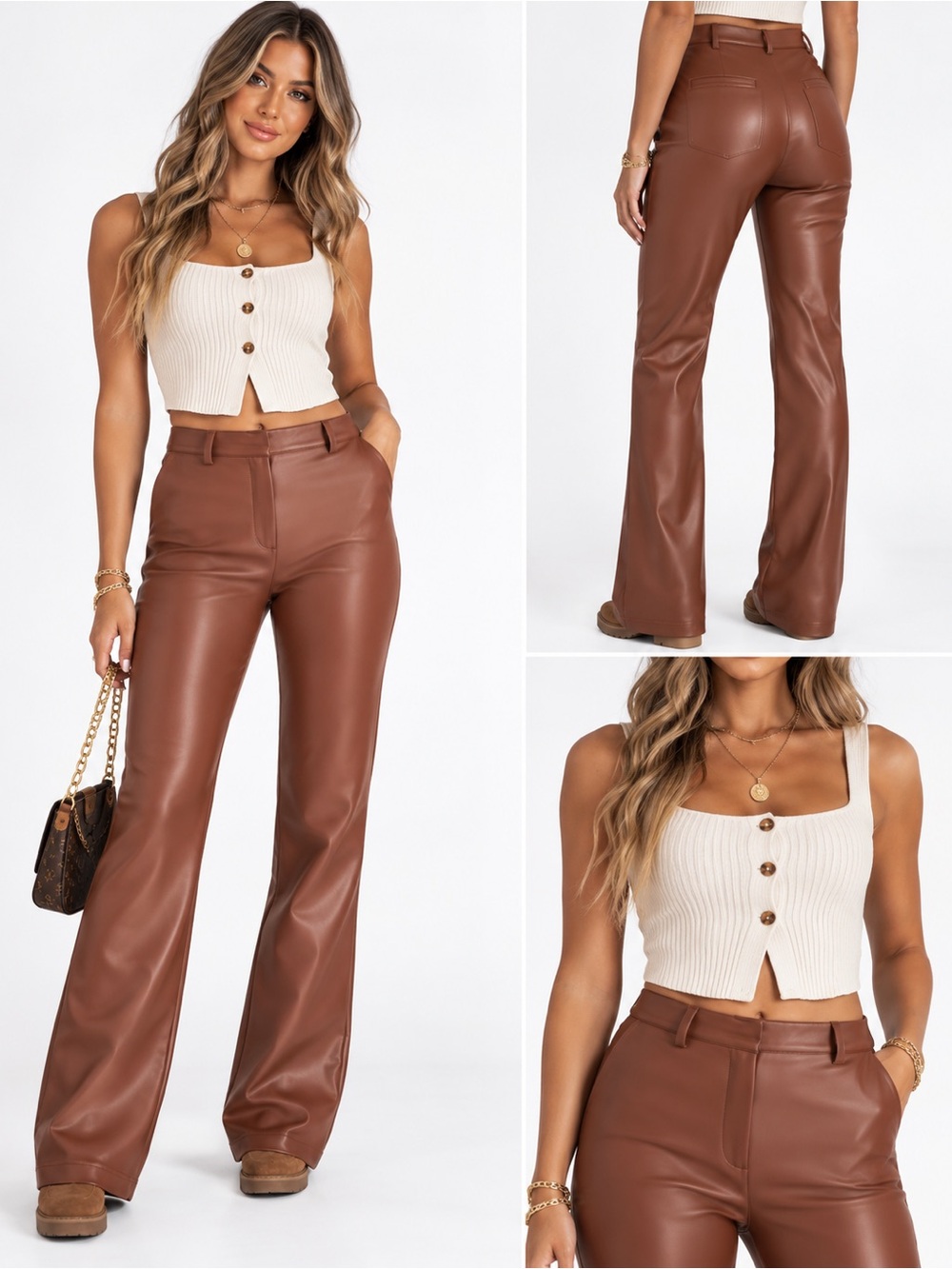 Steve Madden Cognac Faux Leather Flare Pants